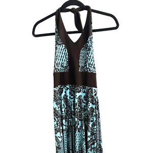 blue & dark brown paisley halter dress